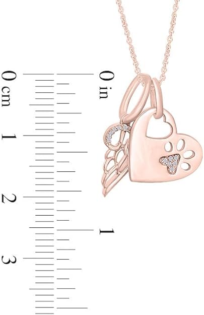 Rose Gold Color Paw Print Heart Angel Wing Charm Pendant Necklace