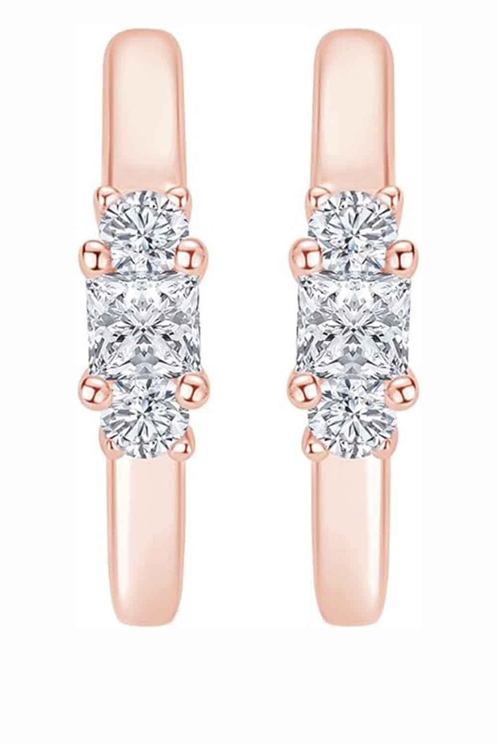 Rose Gold Color Princess Cut Hoop Earrings for Women, Studs for Women