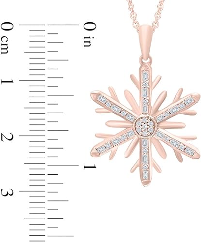 Rose Gold Color Baguette Round Moissanite Snowflake Pendant Necklace 