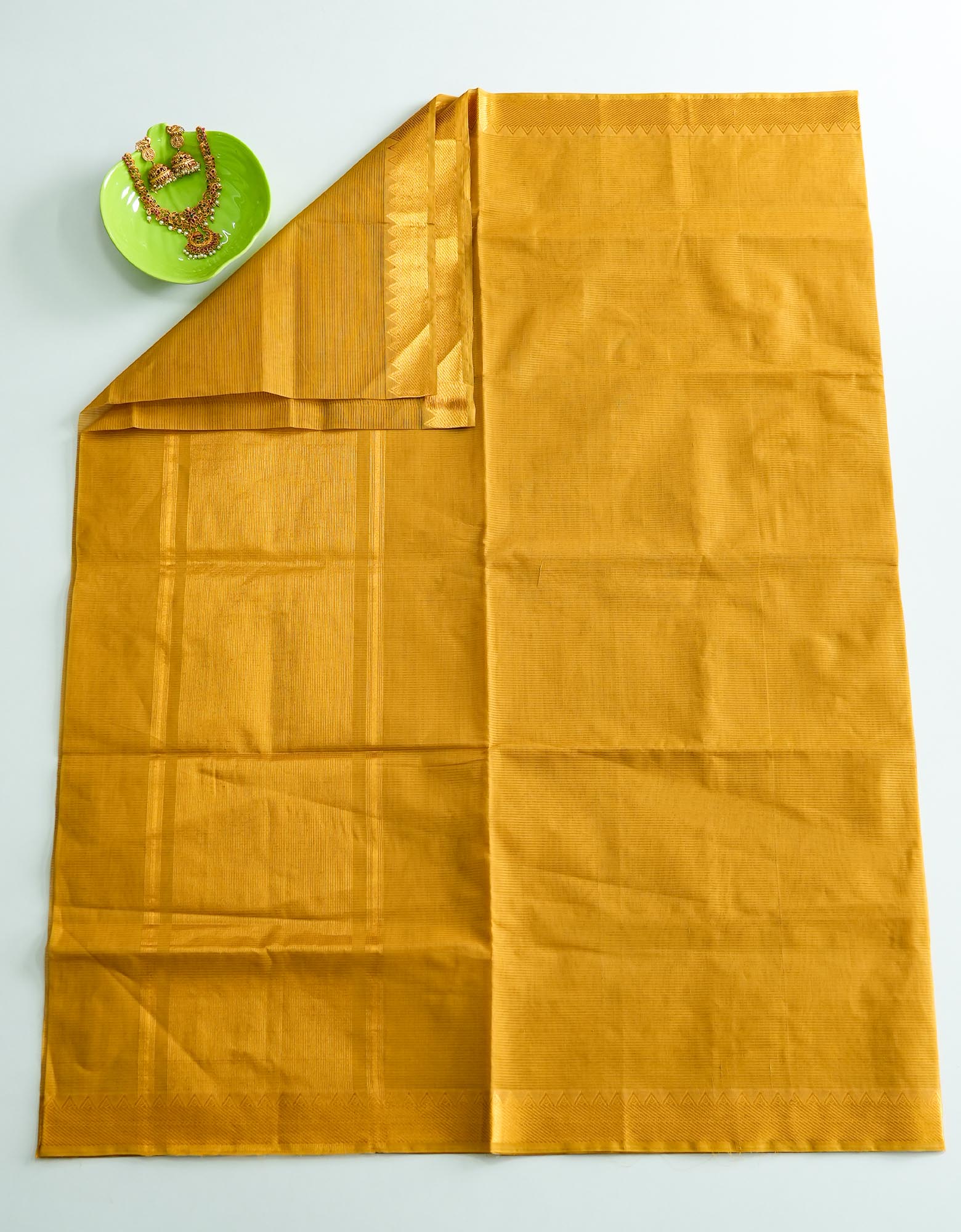 Mustard Yellow Mangalgiri Cotton Saree with Stripes