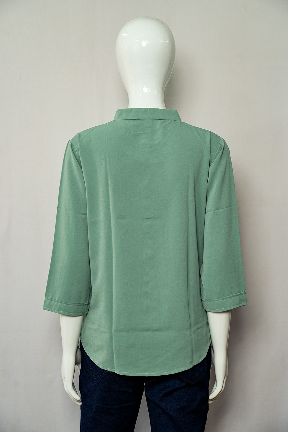 Dull Teal Color Mandarin Collar Top