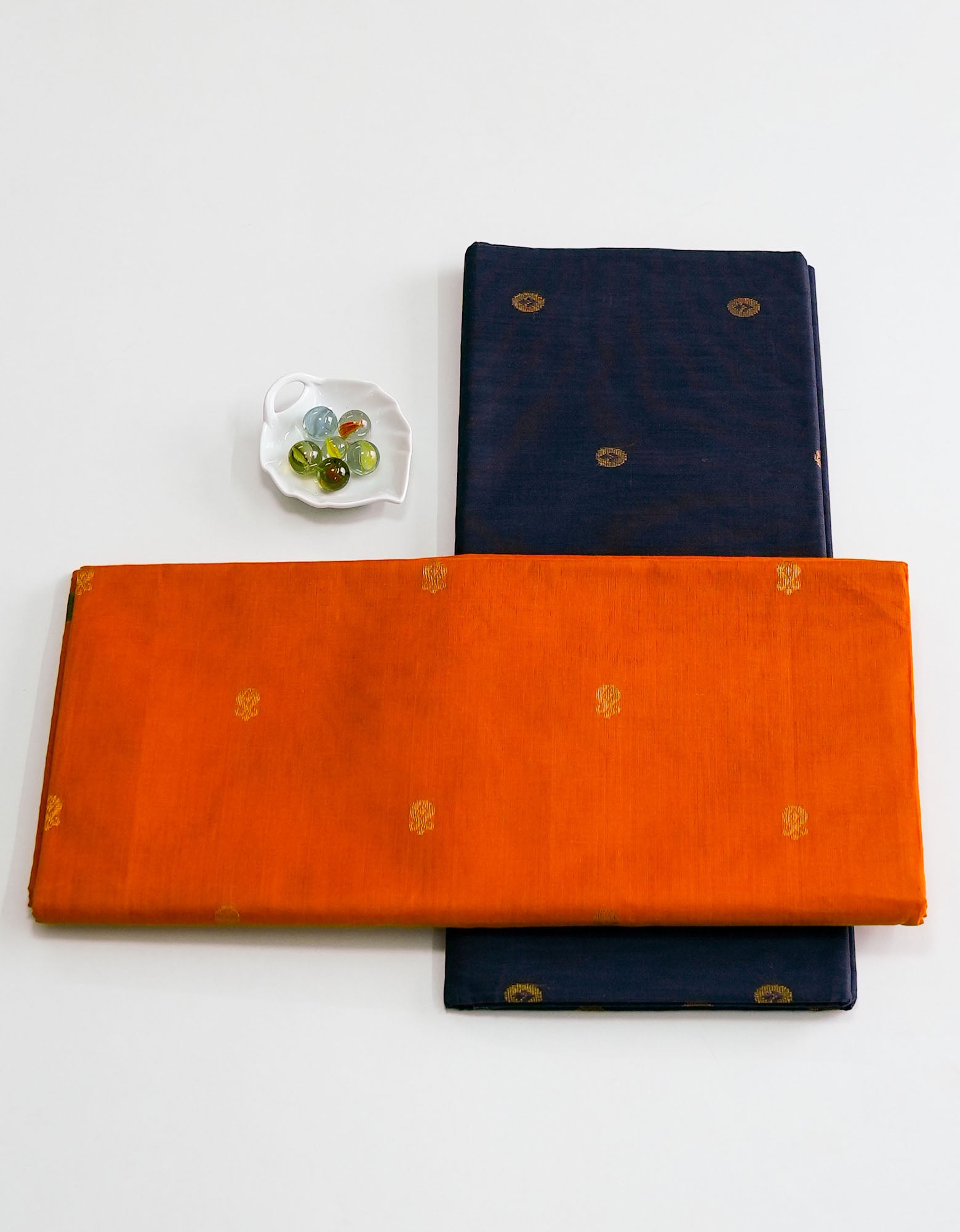 Venkatagiri Cotton Saree with two different colors orange and deep blue