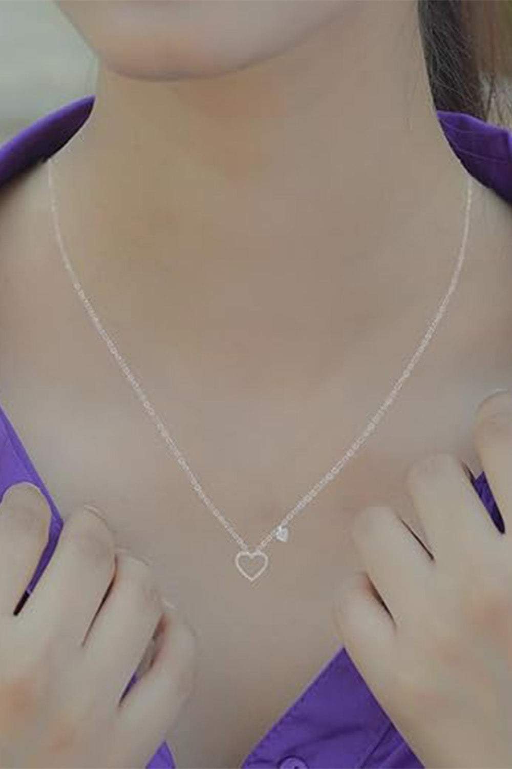 Yaathi Heart Outline with Heart Dangle Station Necklace 
