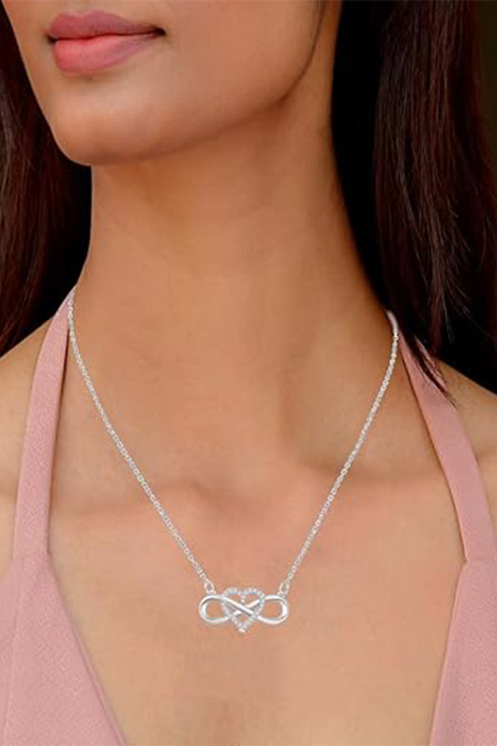 Yaathi Diamond Love Heart Infinity Pendant Necklace