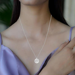 White Gold Color Diamond-Cut Paw Print Pendant Necklace for Women