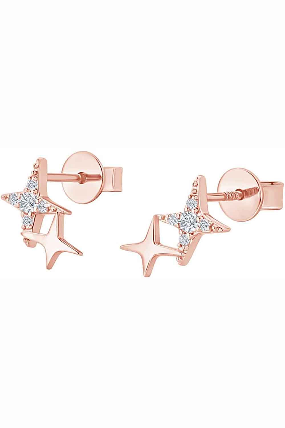Rose Gold Color Diamond Star Stud Earrings, Stud Earrings for Women 