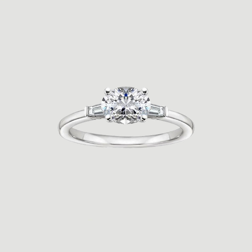 Baguette and Oval Moissanite Three Stone Ring