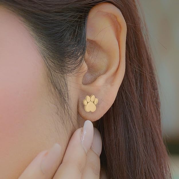 Latest Heart Shaped Dog Paw Print Stud Earrings for Women