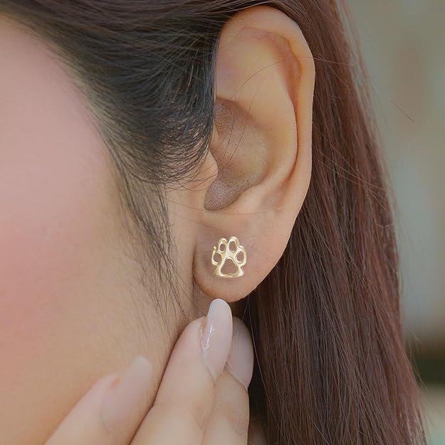 New Silver Paw Print Stud Earrings for Women, Womens Studs