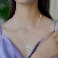 White Gold Color Princess and Marquise Snowflake Pendant Necklace
