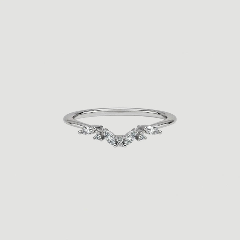 Marquise and Round Shape Moissanite Curved Ring