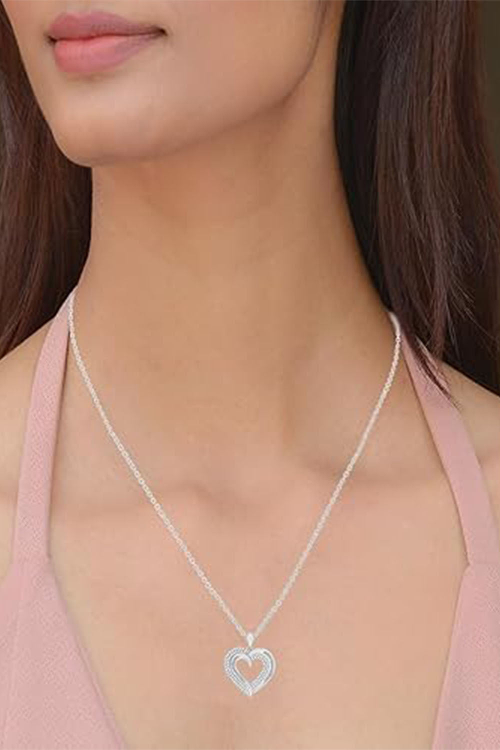 Yaathi New Baguette and Round Moissanite Heart Pendant Necklace