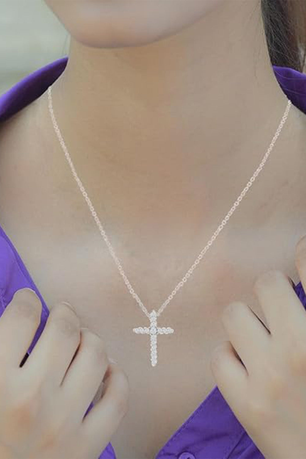 New Yaathi 1 Ct Moissanite Cross Pendant Necklace 