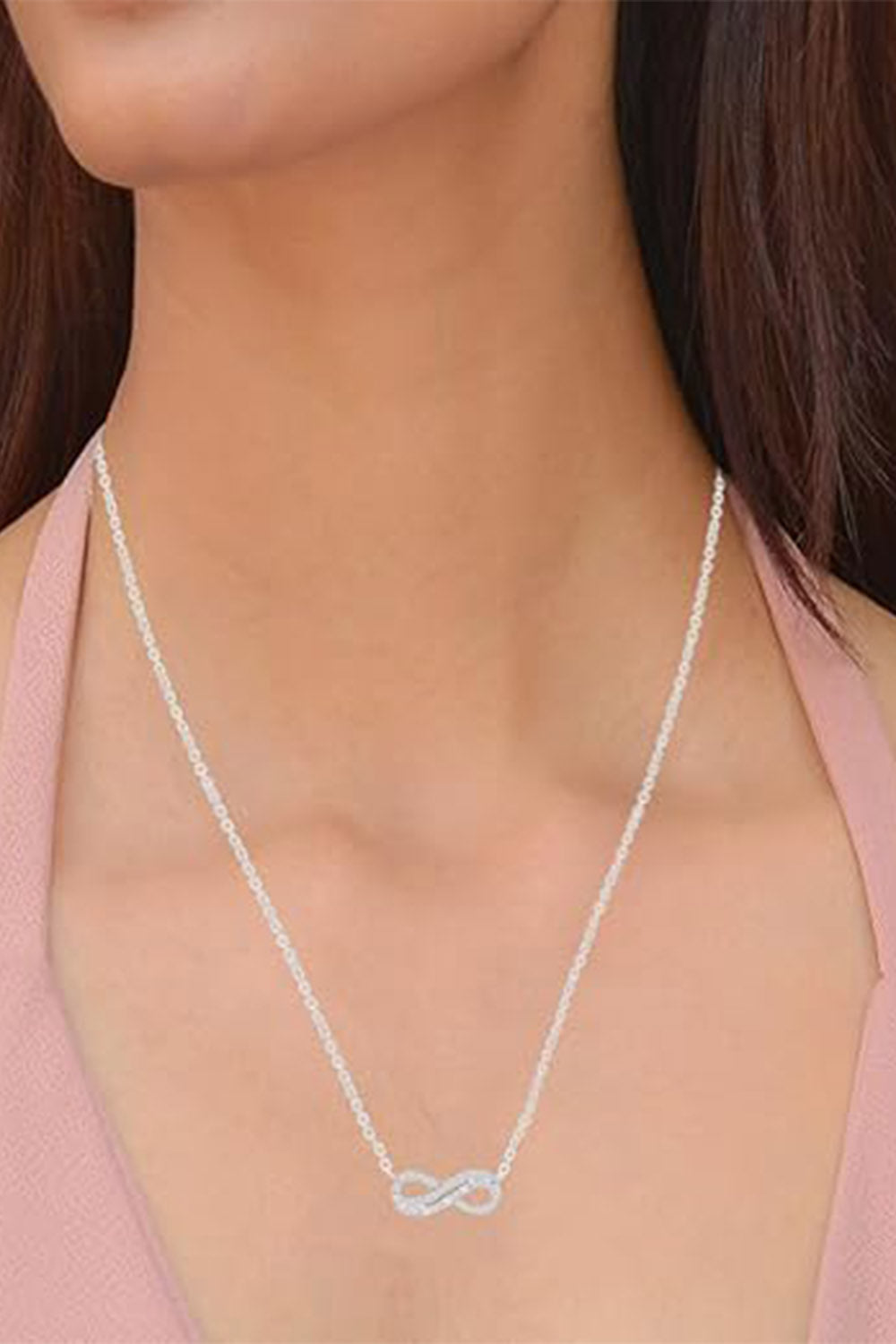 Yaathi Baguette and Double Row Infinity Pendant Necklace 