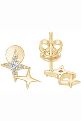 Yellow Gold Color Diamond Star Stud Earrings, Stud Earrings for Women 