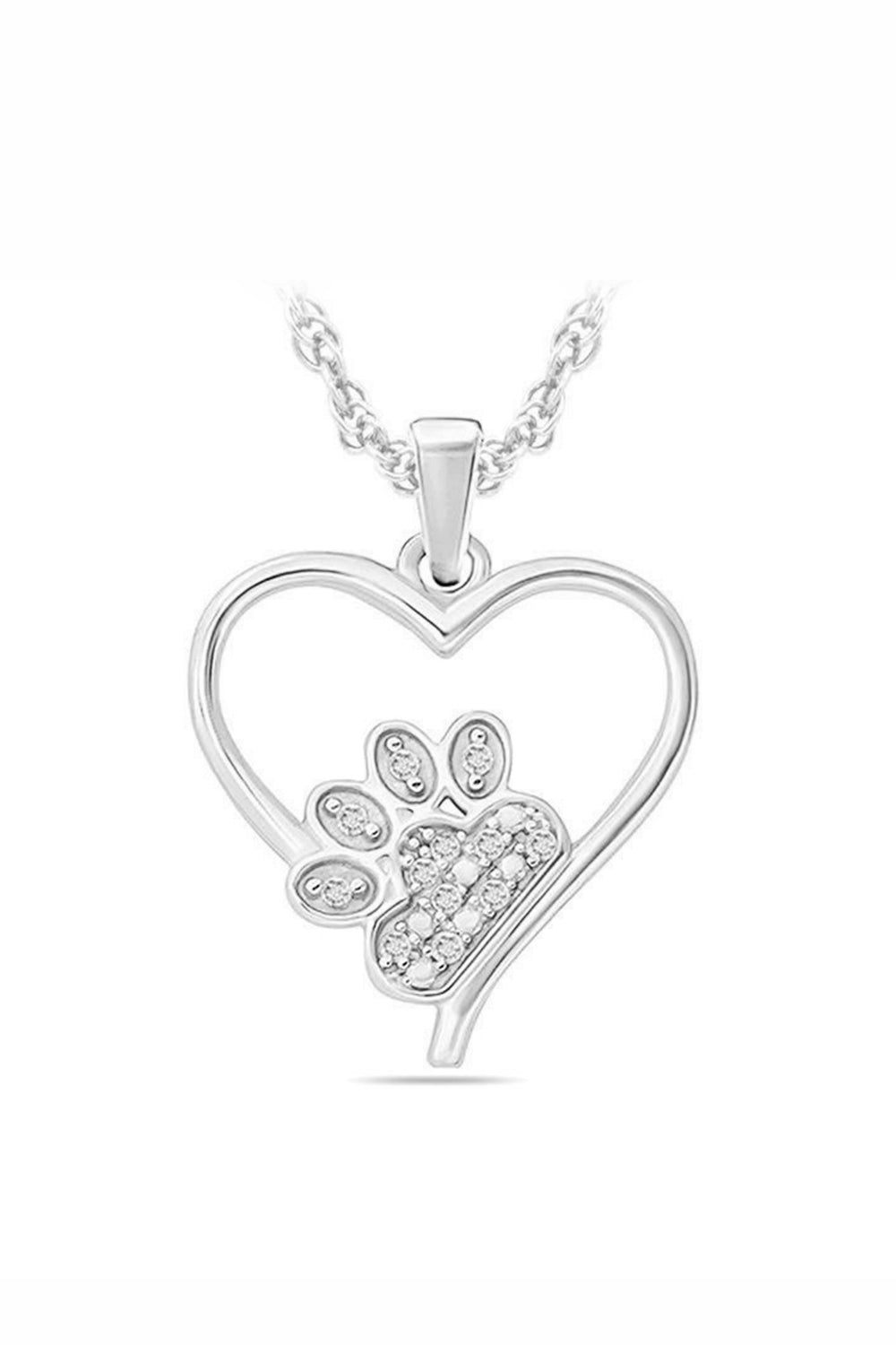 Paw Print Heart Love Pendant Necklace