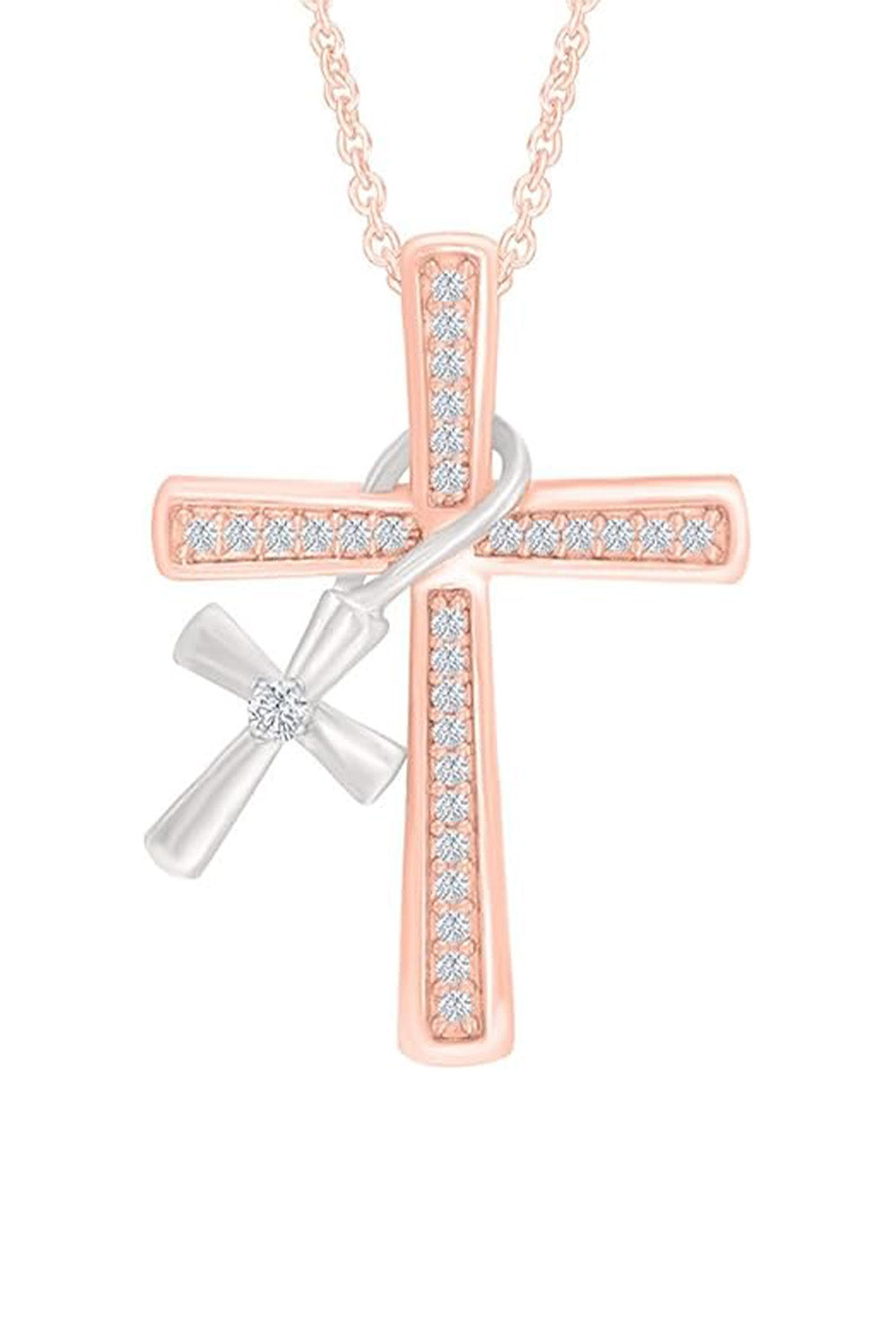 Rose Gold Color Dangling Cross Pendant Necklace for Women