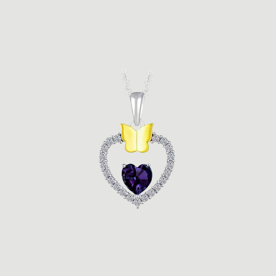 Gemstone Heart Butterfly Pendnat Necklace