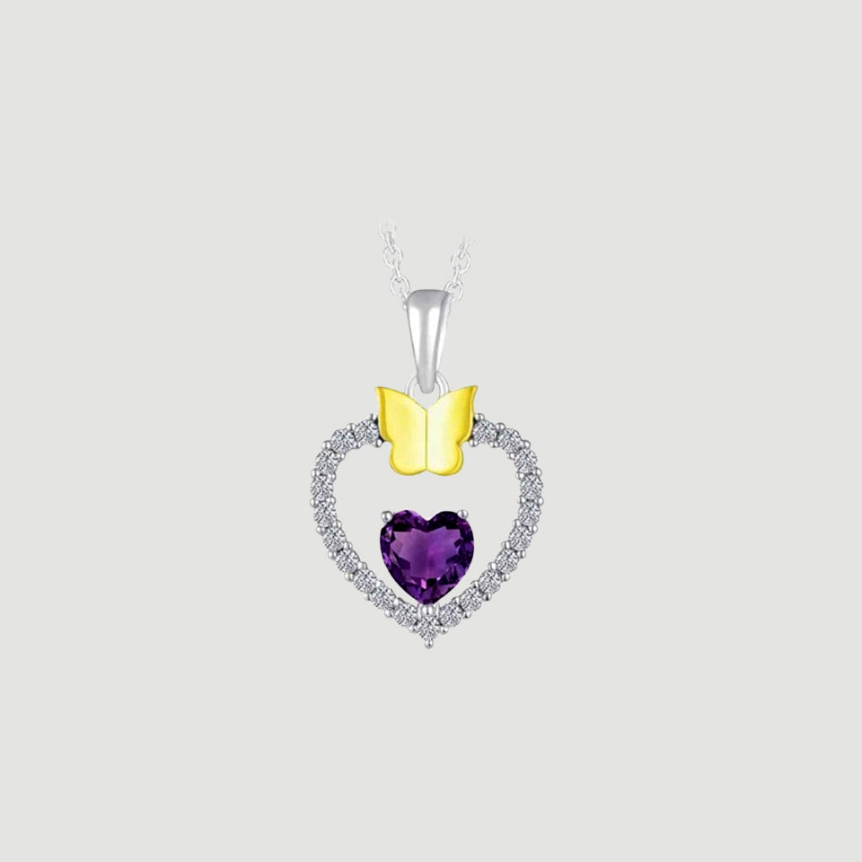 Gemstone Heart Butterfly Pendnat Necklace