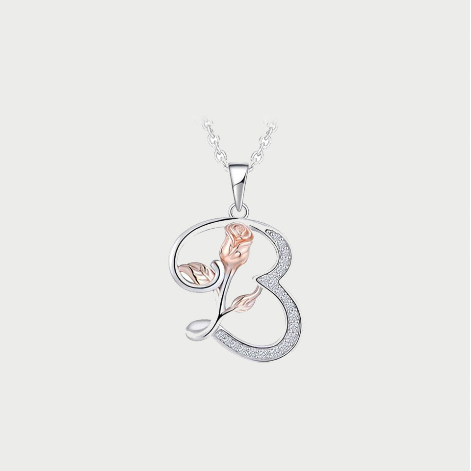 Initial Alphabet Rose Pendant Necklace