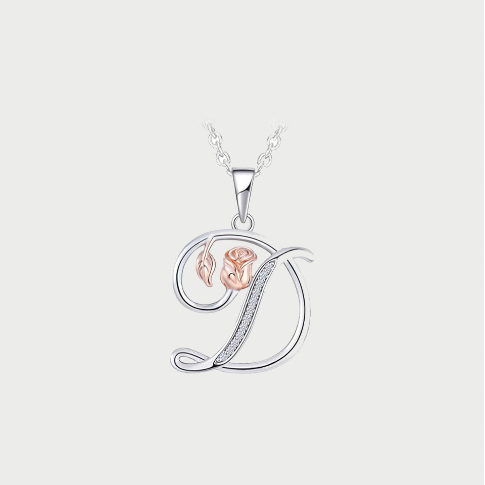 Initial Alphabet Rose Pendant Necklace