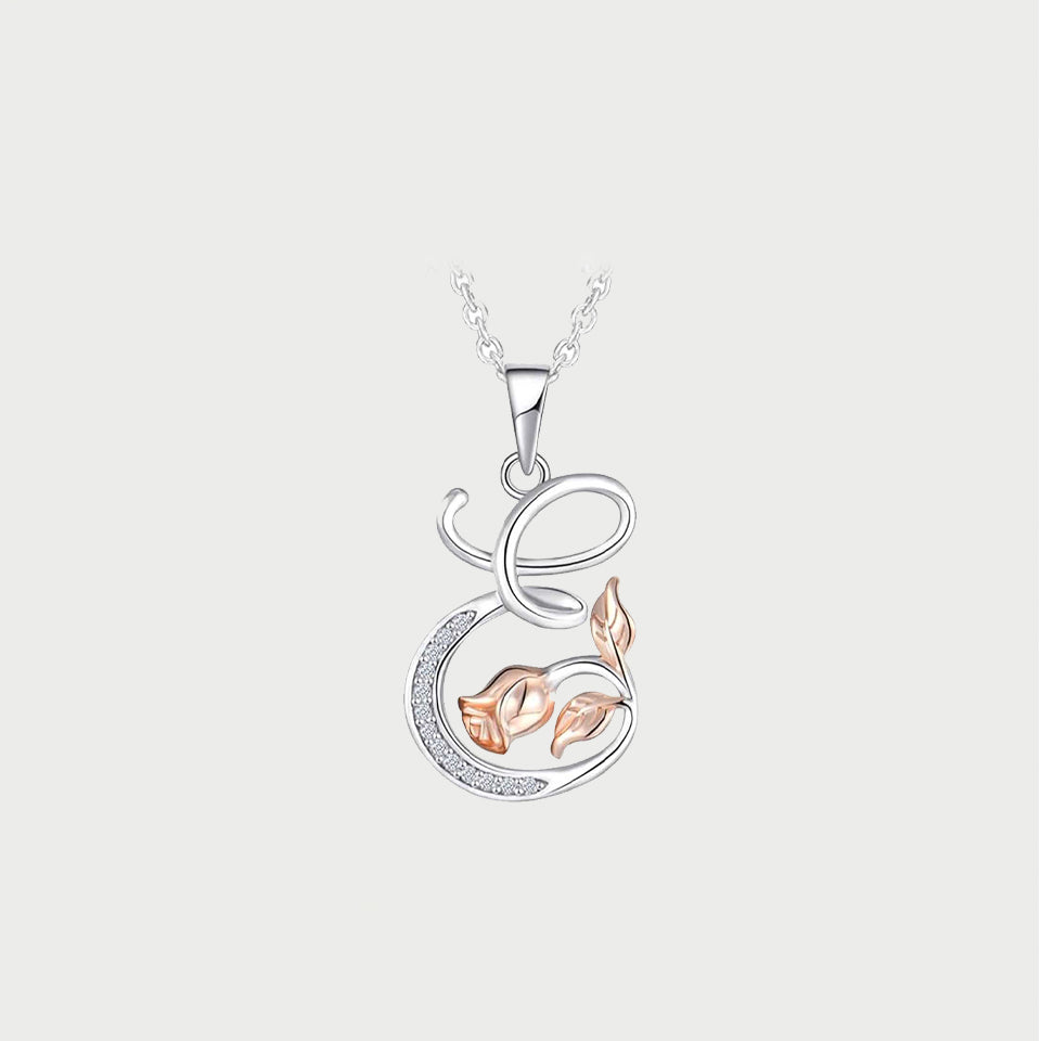 Initial Alphabet Rose Pendant Necklace