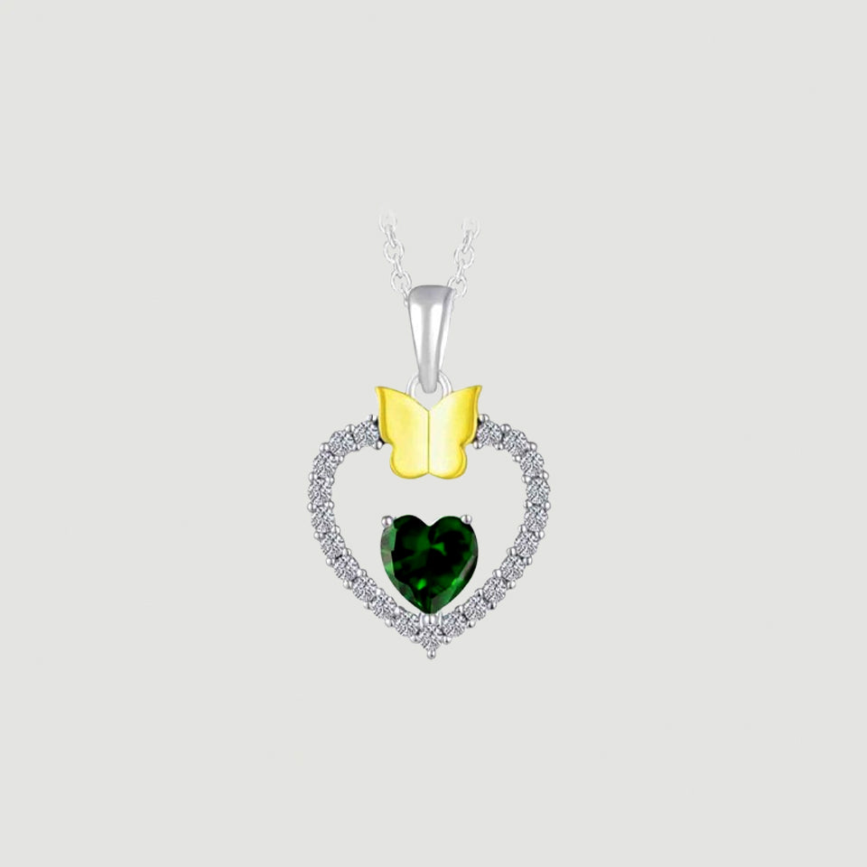 Gemstone Heart Butterfly Pendnat Necklace