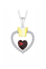 Gemstone Heart Butterfly Pendnat Necklace