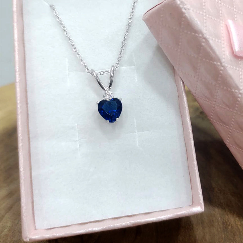 Blue Sapphire Looping Heart Pendant Necklace