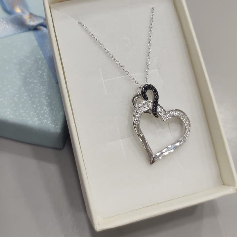 Black and White Double Heart Pendant Necklace