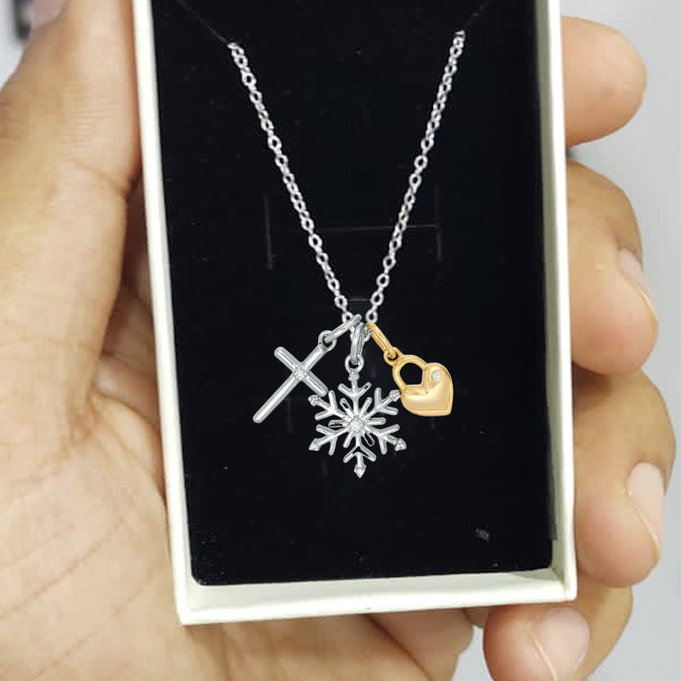 Cross, Snowflake and Heart Lock Charms Pendant Necklace