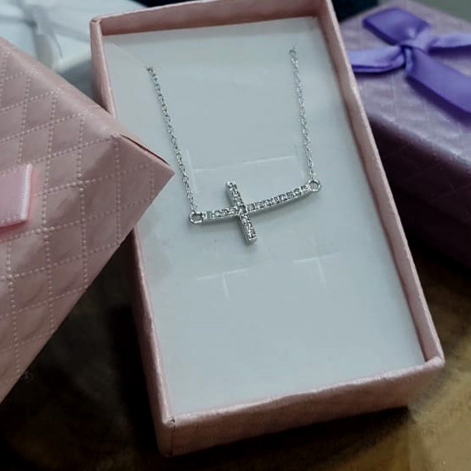 Curved Sideway Cross Pendant Necklace