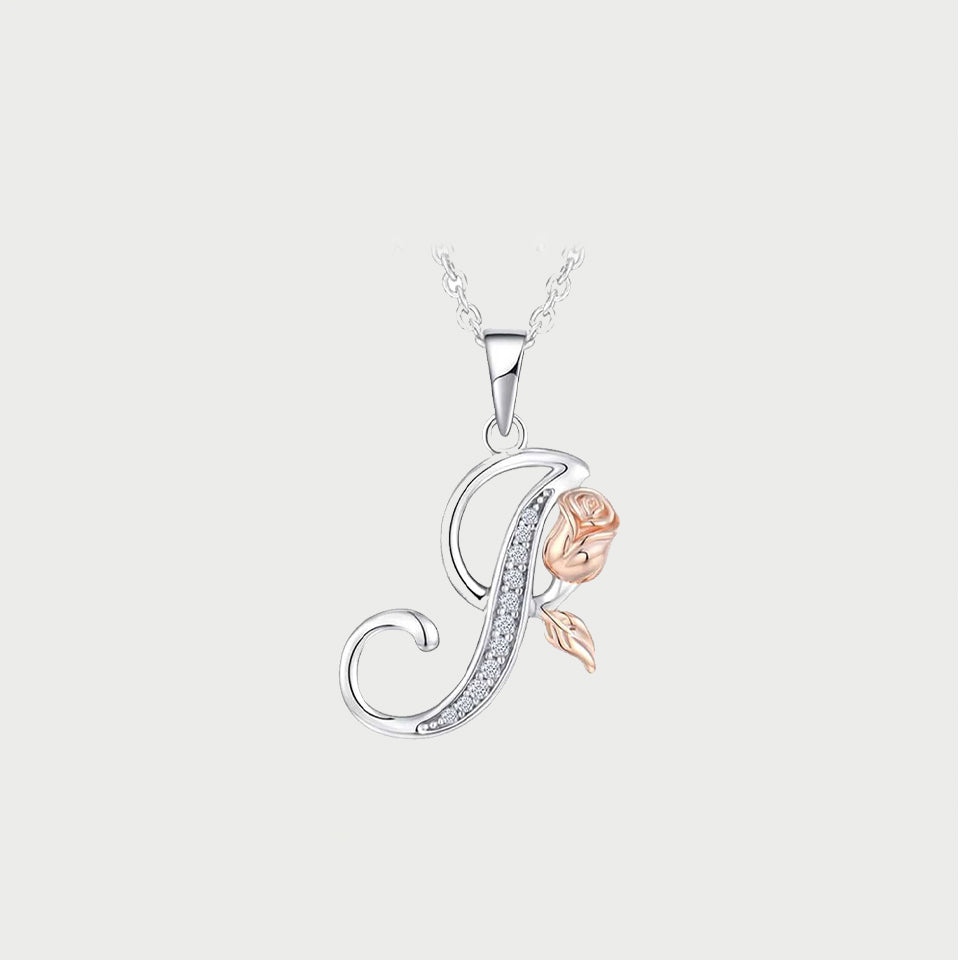 Initial Alphabet Rose Pendant Necklace