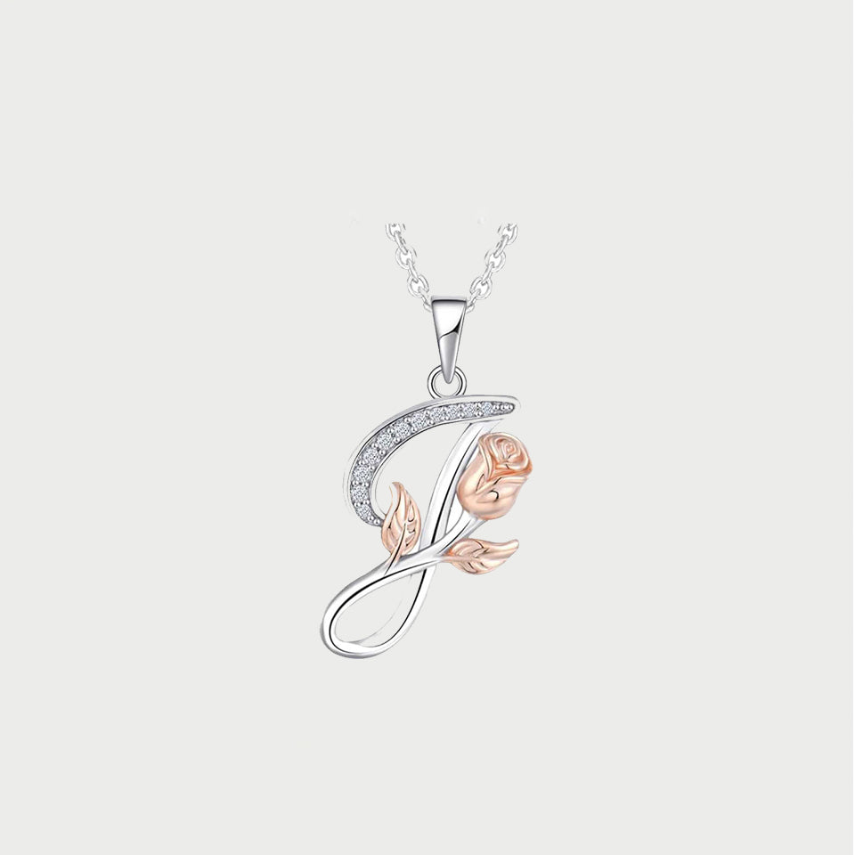 Initial Alphabet Rose Pendant Necklace