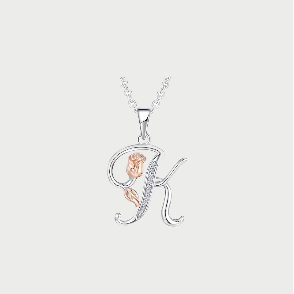 Initial Alphabet Rose Pendant Necklace