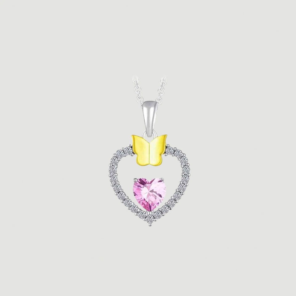 Gemstone Heart Butterfly Pendnat Necklace