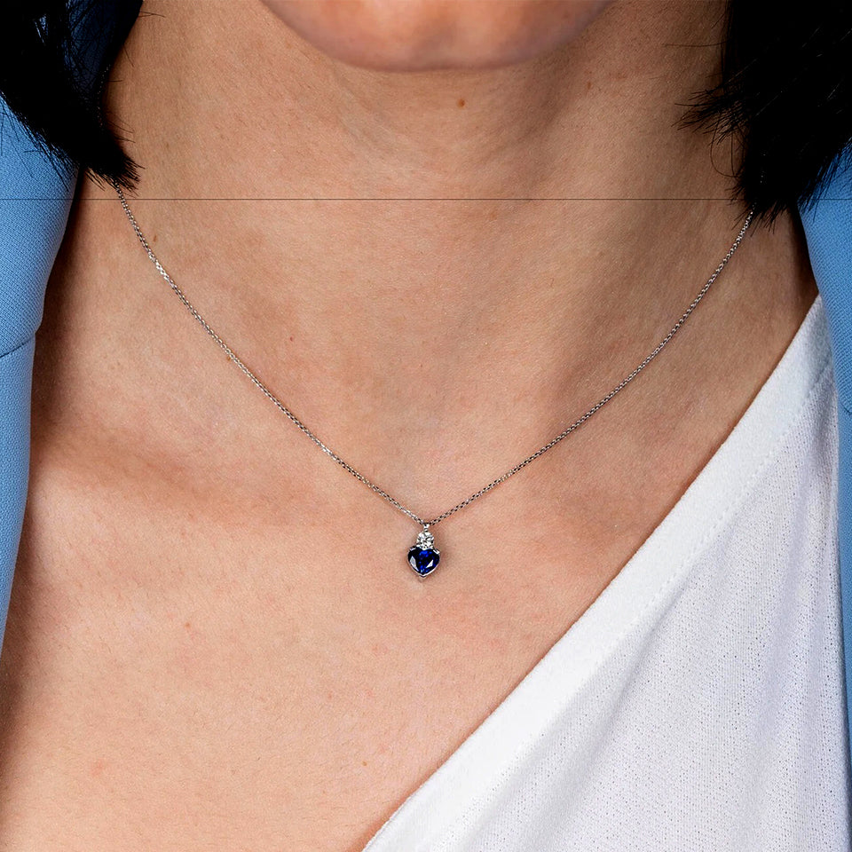 Blue Sapphire Looping Heart Pendant Necklace