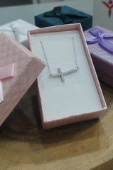 Curved Sideway Cross Pendant Necklace