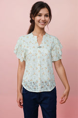 Floral Half Sleeve V Neck Top