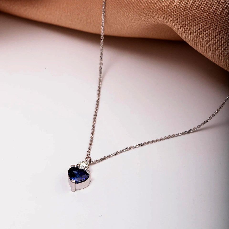 Blue Sapphire Looping Heart Pendant Necklace