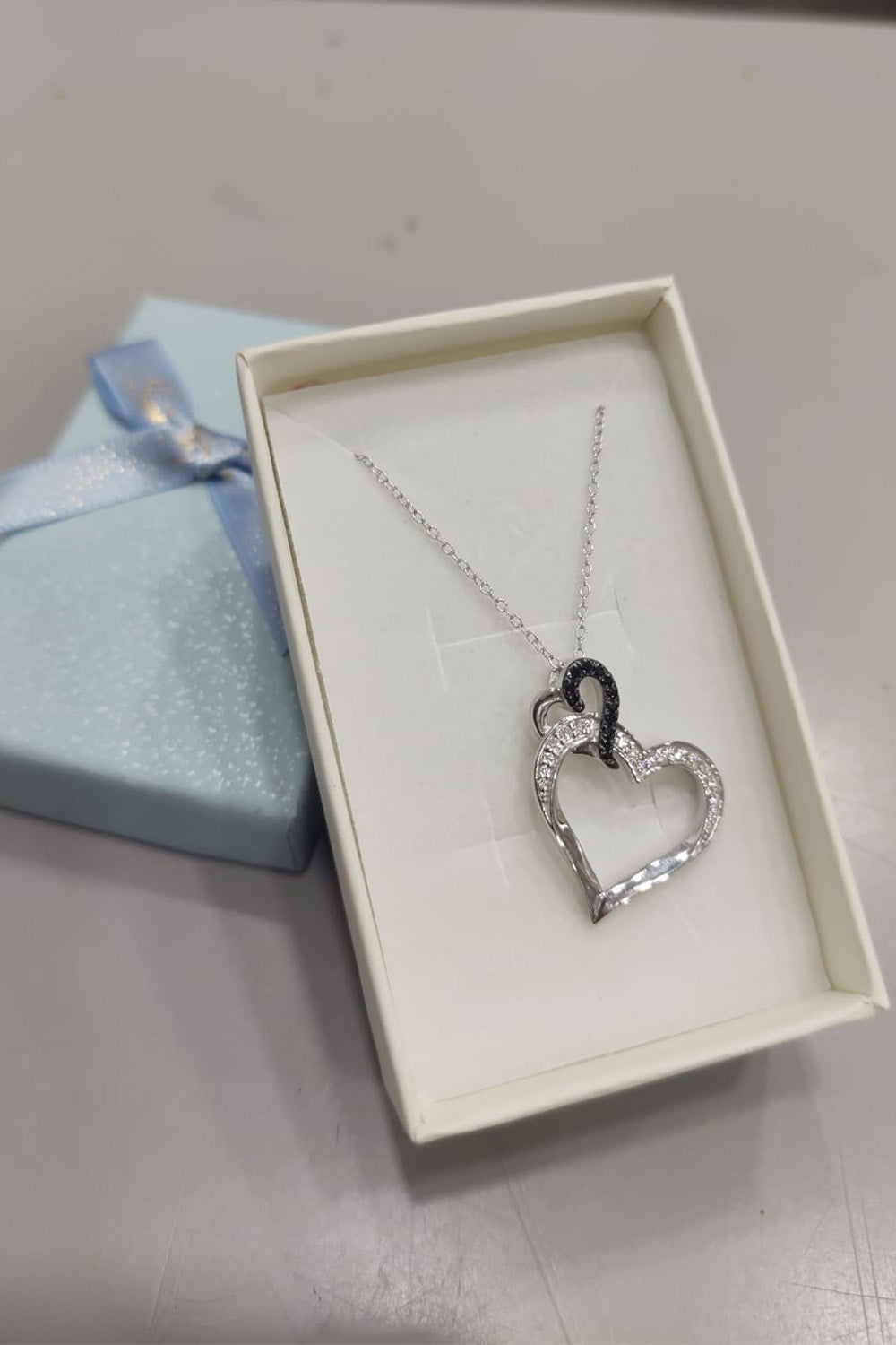 Black and White Double Heart Pendant Necklace