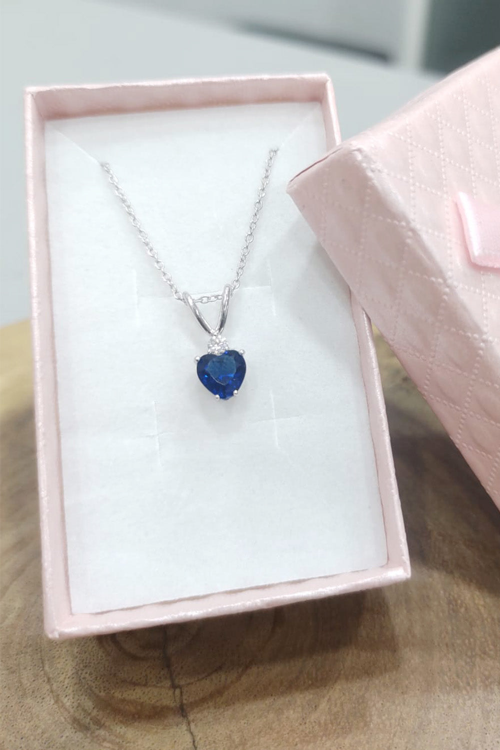 Blue Sapphire Looping Heart Pendant Necklace