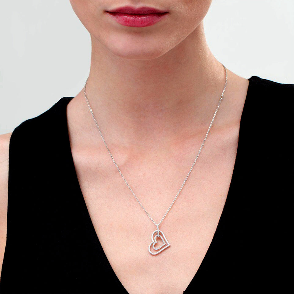 Tilted Double Heart Pendant Necklace