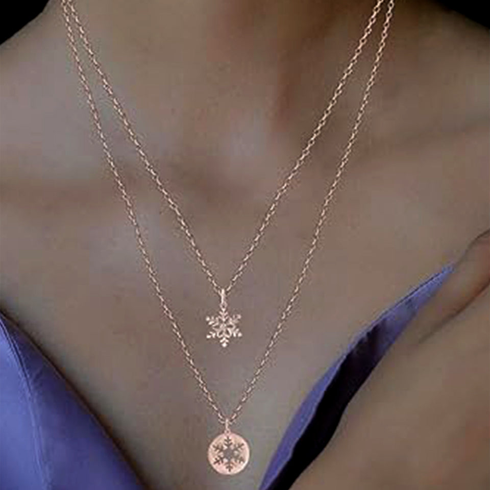 Cut-Out Snowflake Disc Pendant Necklace