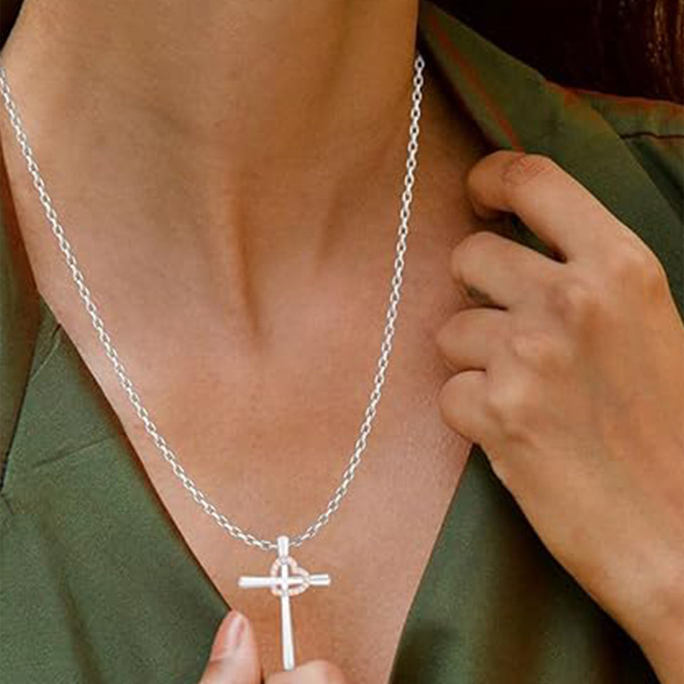 Love Heart Cross Pendant Necklace