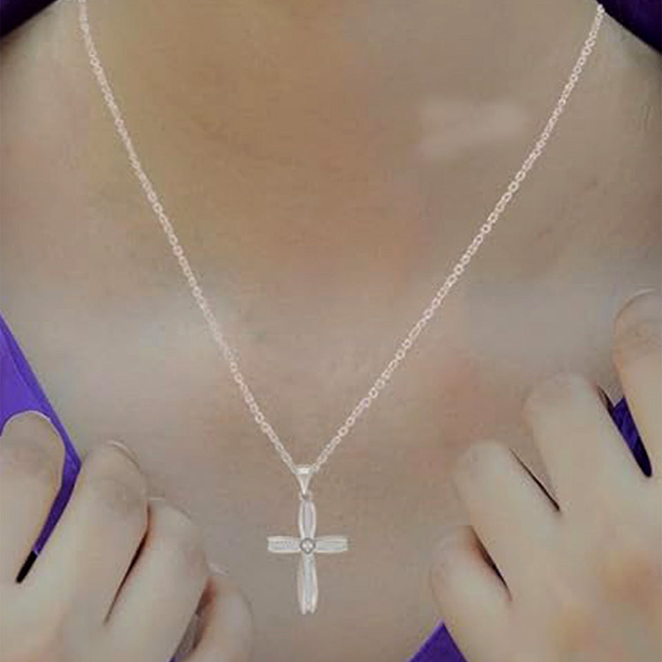 Baguette Round Cross Pendant Necklace