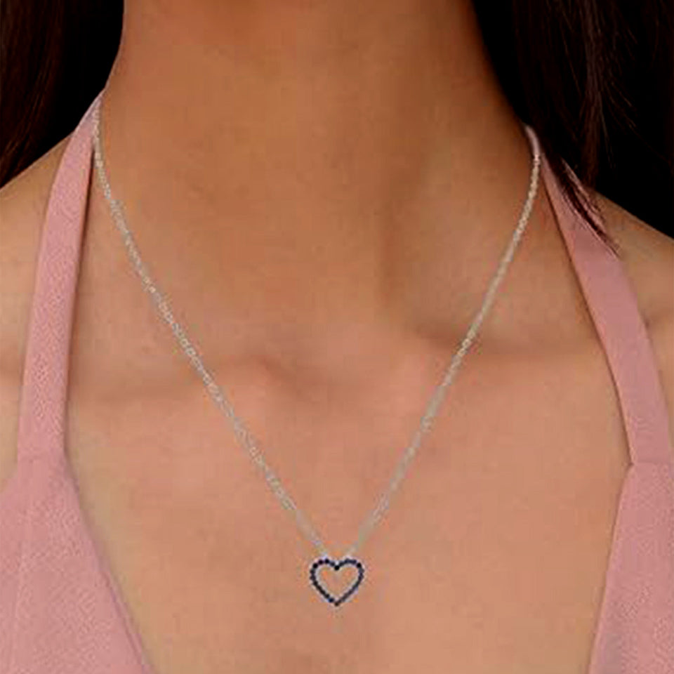 Blue Sapphire Open Love Heart Gemstone Pendant Necklace