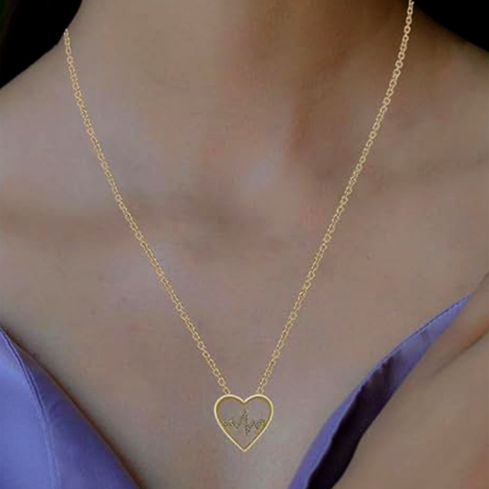 Heart Outline Heartbeat Pendant Necklace