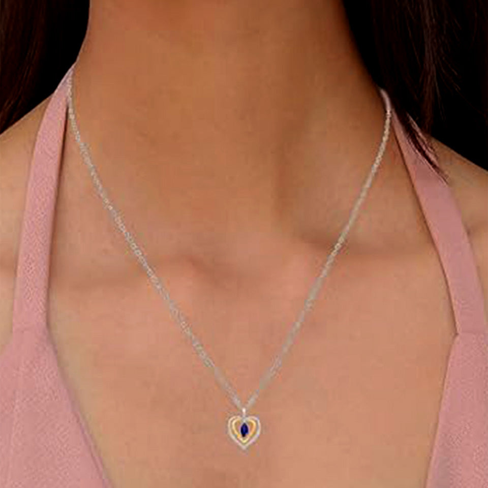 Sapphire Double Heart Pendant Necklace