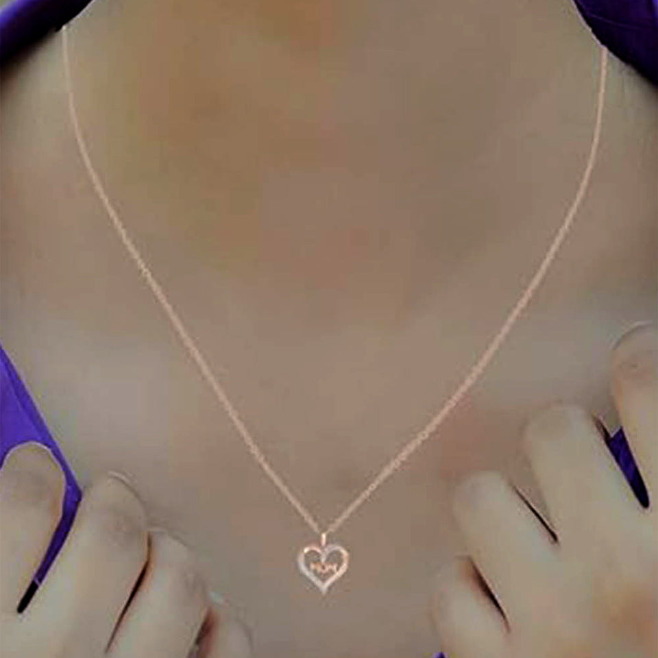 Baguette Heart Mom Pendant Necklace